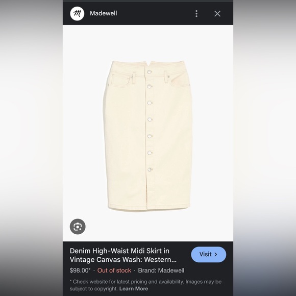 NWT MADEWELL Denim High-Waist Midi Skirt in Vintage Canvas Wash Sz 27 - Picture 7 of 15